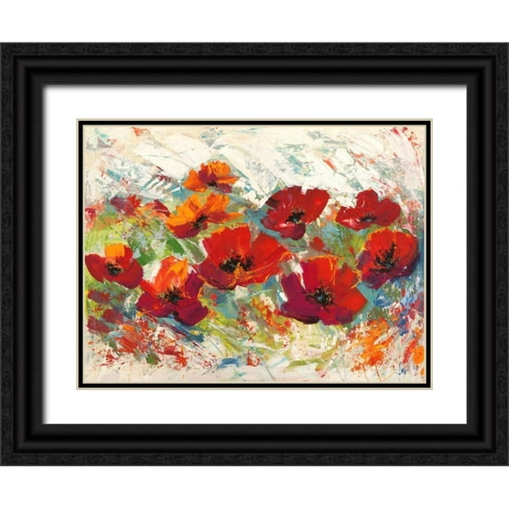 Florio, Luigi 24x19 Black Ornate Wood Framed with Double Matting Museum Art Print Titled - Papaveri in Estate