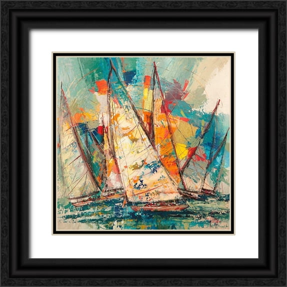 Florio, Luigi 26x26 Black Ornate Wood Framed with Double Matting Museum Art Print Titled - Regata sulloceano