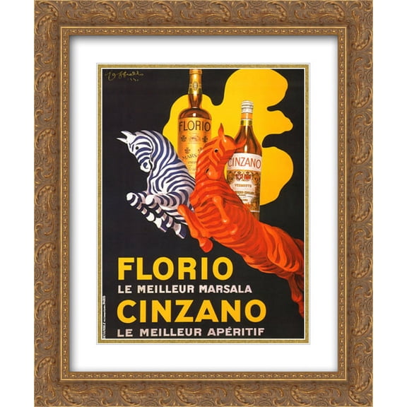 Florio e Cinzano, 1930 2x Matted 14x16 Gold Ornate Framed Art Print by Leonetto Cappiello