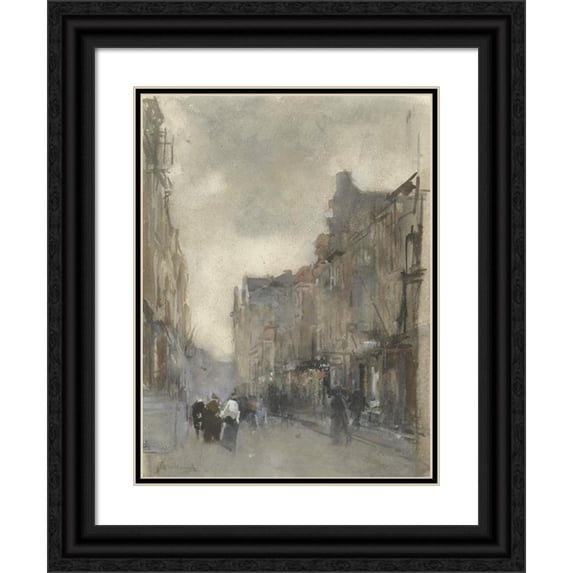 Floris Arntzenius 19x24 Black Ornate Framed Double Matted Museum Art Print Titled: Street Face in the Hague (C. 1874)