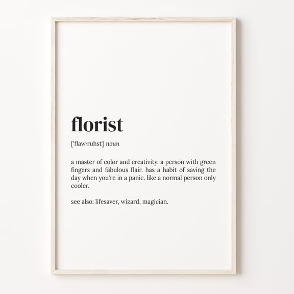 Florist Definition Dictionary Quote Wall Art, Unframed Canvas