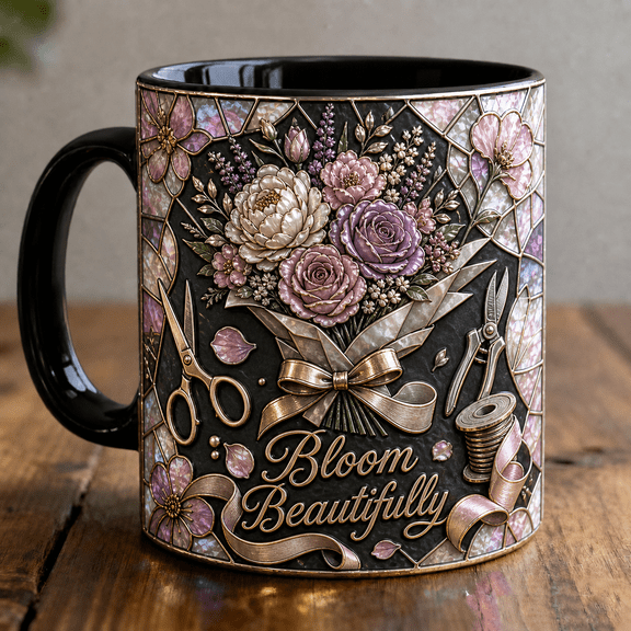 Florist Mug 3D Effect Floral Mosaic Bouquet Coffee Cup Gift for Flower Shop Owner