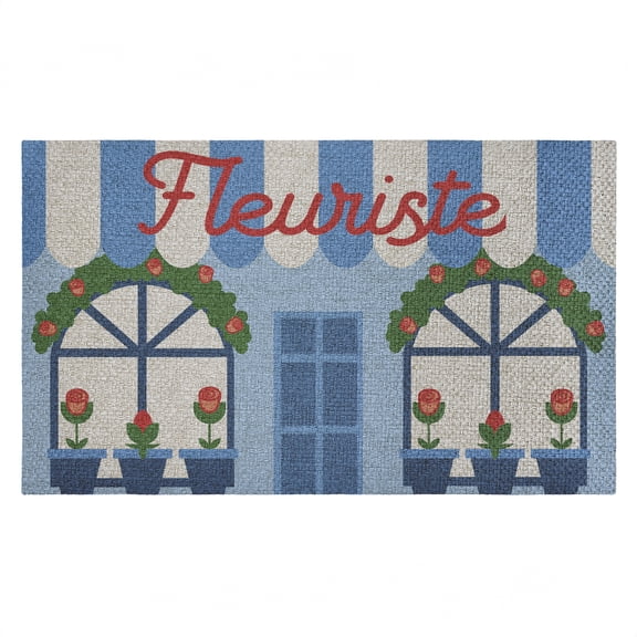 Florist Shop Storefront Outdoor Door Mat, design by Lil' Rue, 18"x30"