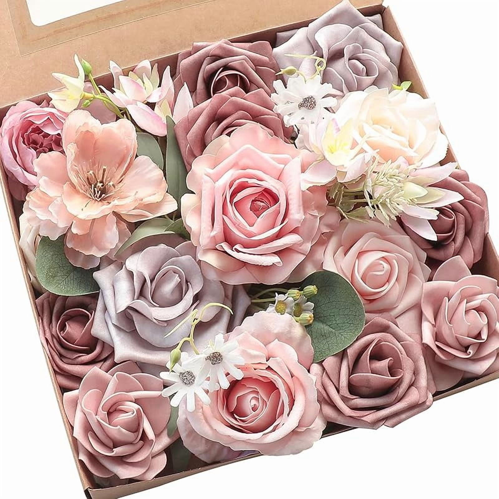 Floroom Terracotta Artificial Flowers - Burnt Orange Roses Peonies Dahlia Set