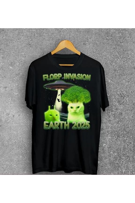 Florp Invasion Funny Alien Brainrot Cat Dank Meme T-shirt size S-5XL
