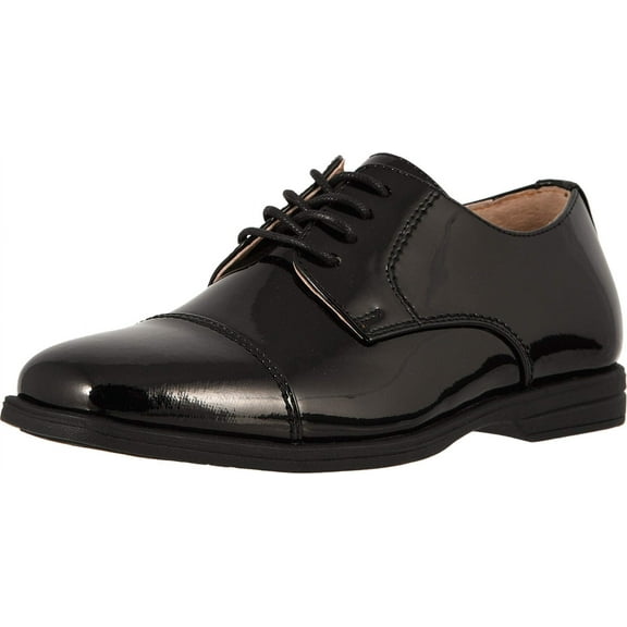 Florsheim Reveal Cap Toe Jr Boys ToddlerYouth Oxford, 6 Big Kid, Black-patent