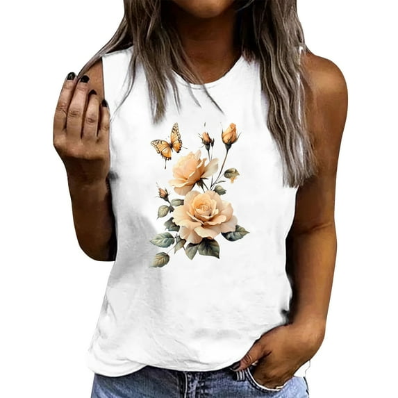 Floruhand Flower Tank Top for Women Floral Tank Shirt Vintage Tank Sleeveless Blouses with Floral Tee Tops