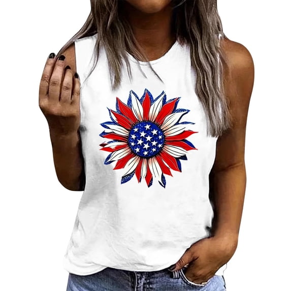 Floruhand Sleeveless Tops for Women 4th of July Patriotic Holiday Print Tank Tops Casual Summer Shirts for Independence Day