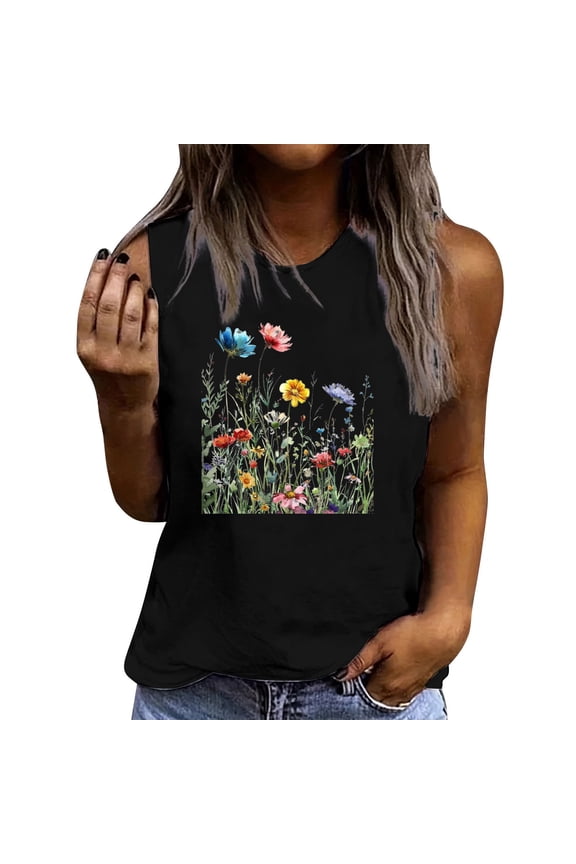Vintage Floral Flower Tank Tops for Women Boho Wildflowers Graphic Tees Botanical Vest Casual Sleeveless Shirts Tops
