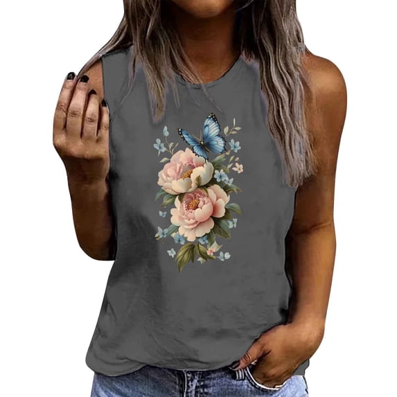 Floruhand Women's Summer Tank Tops Sleeveless Vintage Flower Graphic Tees Boho Cami Shirt Blouse