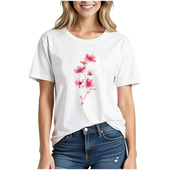 Floruhand Women's T Shirts Short Sleeve Tees Printed Graphic Loose Summer Tops for Womens Dressy Casual Cute Tops