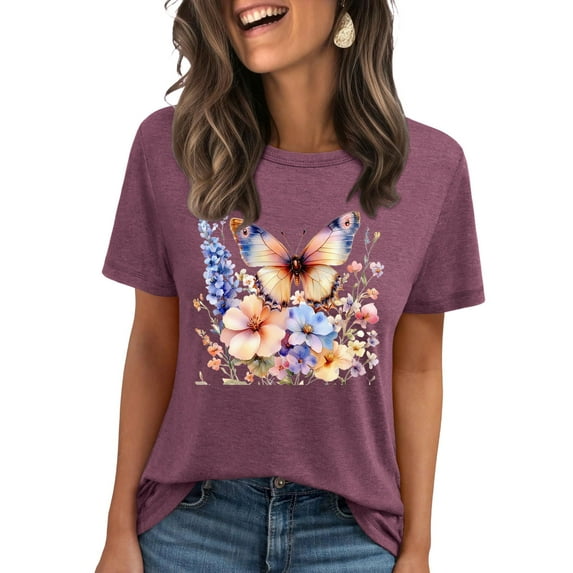 Floruhand Women's Vintage T Shirts Graphic Tees Summer Short Sleeve Casual Crewneck Basic Tunic Tops Trendy