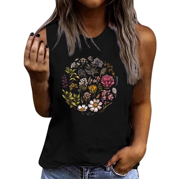 Floruhand Womens Tank Tops Loose Fit Summer Cute Graphic Sleeveless Shirts Workout Basic Tunic