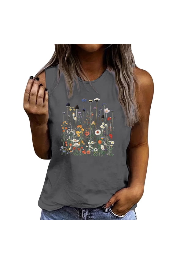 Womens Vintage Flowers Tank Casual Boho Wildflowers Graphic Tees Summer Vest Tops Sleeveless Shirts