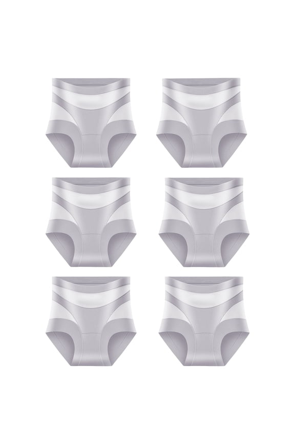 6PCS Underpants For Women High Waist Abdominal Thin Ice Silk Non Marking Breathable Elastic Flattering Fit Underwear Rear Curved Design Briefs Panties H,M