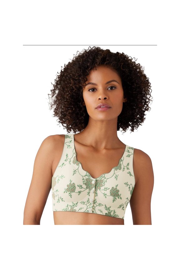 Women Wireless Bra Front Closure Full Coverage Supportive Seamless Lightly Lined No Underwire 4D Embroideried Comfort Sleeping Bra Bralettes For Daily Wear Beige,36