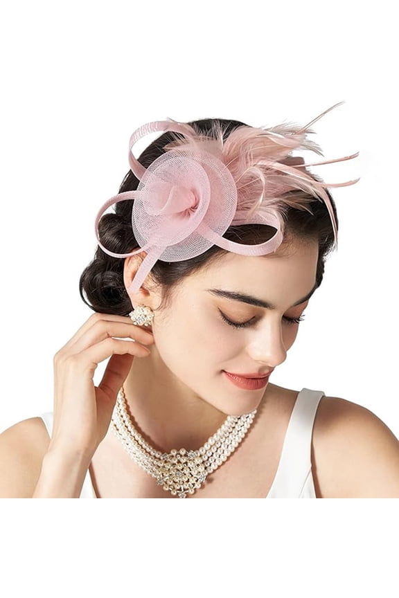 Women's Tulle Headpiece Hat Clip Elegant Mesh Ornament Feather Decor Headbands Headwear Party Decoration Hair Bands For Party Casual Wear Pink,One Size