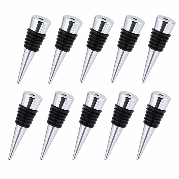 Florvian 10 Pack Wine Bottle Stopper,Stainless Steel Wine and Beverage Bottle Stoppers,Reusable Wine Saver Corks Bottle Stoppers for Wedding Wine Party Bar Turning Storage Crafts