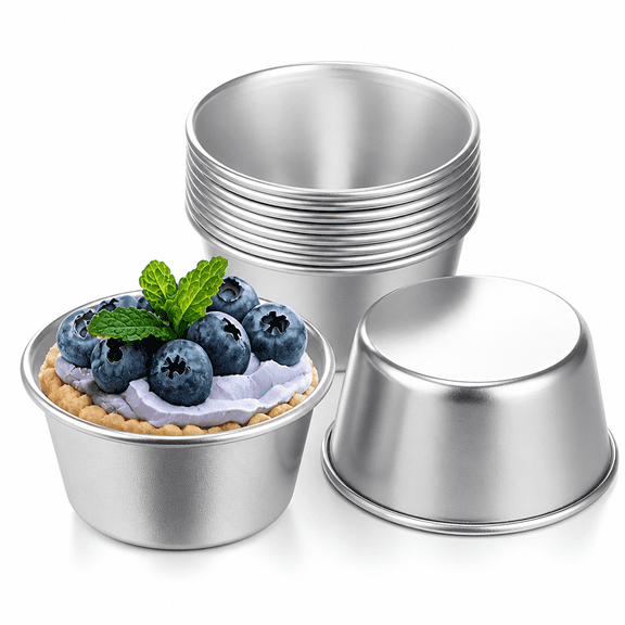 Florvian 10 Pieces Individual Flan Molds Egg Tart Molds Pudding Cups Mini Chocolate Molten Pans Carbon Steel Cupcake Cake Cookie,Round Nonstick Popover Bakeware Tumblers(2.6 x 2 x 1.3")