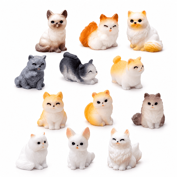 Florvian 12 Pcs Micro Landscape Cat Resin Cat Figurine Miniatures Figurines Small Cat Figurines Miniature Animals Cat Statue