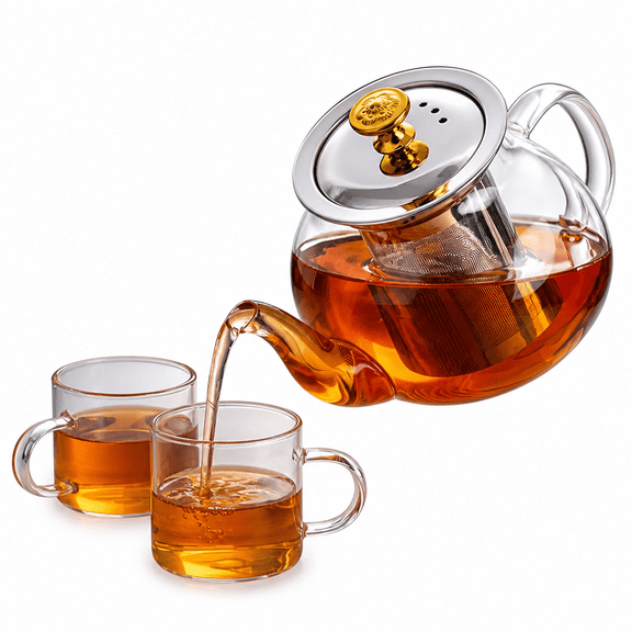 Florvian 2026 New 16Oz (400Ml) Clear Glass Tea Pot Set with Infuser High Borosilicate Stovetop Teapot for Loose Leaf Tea,Herbal Infusions,And Blooming Teas Heat-Resistant Tea Maker with Handle