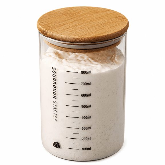 Florvian 2026 New Baking Containers, Sourdough Starter Container Clear Glass Jar with Wide Mouth and Lid Practical Fermentation Jar Sourdough Baking Supplies - 800Ml