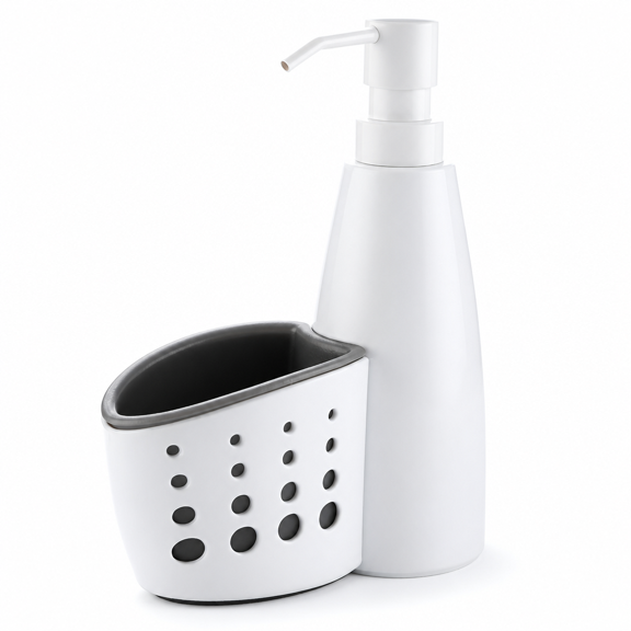Florvian 2026 New Modern Kitchen Sink Countertop Liquid Hand Soap Dispenser Pump Bottle with Storage Compartments - 2 in 1 Refillable Liquid Detergent Bottle Dispenser Storage Box Sponge Holder