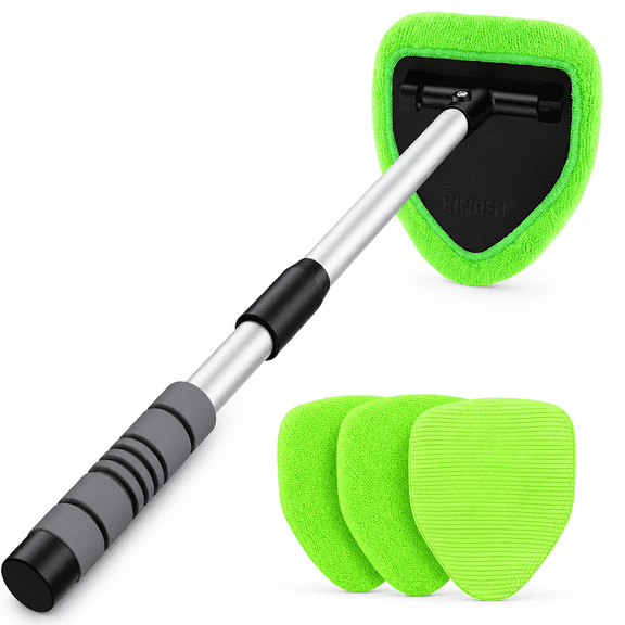 Florvian 24-inch Windshield Cleaner Tool Upgrade Large Head Car Interior&Exterior Window Cleaning Kit with Extendable Handle & 4 Microfiber Pads, Auto Wiper Brush for Car, Trucks, SUVs, RVs & Home