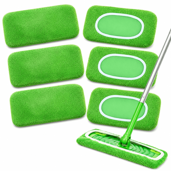 Florvian 6-Pack Reusable Mop Pads-100% Coral Fleece Washable Refills-Microfiber Dry&Wet Sweeping Cloths for Multi-Surface/Hardwood Floor Cleaning