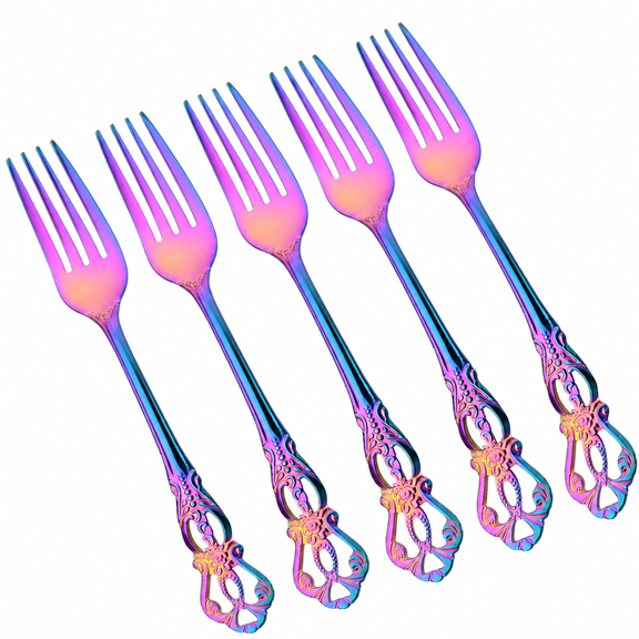 Florvian 6pcs Basic Rainbow Fork,Stainless Steel Dinner Fork With Handle,Metal Forks Set For Eating Salad Fish,Mirror Finish