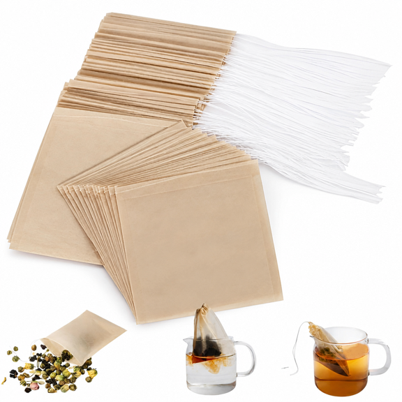 Florvian Disposable Tea Filter Bags for Loose Tea,Wood Pulp Material,Biodegradable and Compostable,Unbleached Empty Tea Infuser Sachets with Drawstring,100 Pack (3.2inch x 4.0inch)