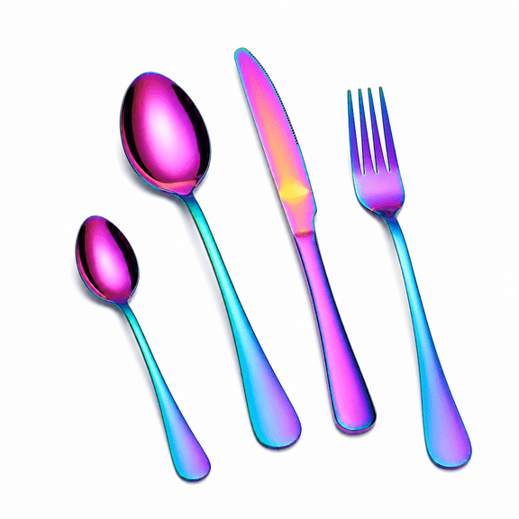 Florvian Set of 4 Rainbow Long Handle Spoons,Stainless Steel Utensils with Smooth Edge&Ergonomic Design for Daily and Special Occasions (Rainbow)