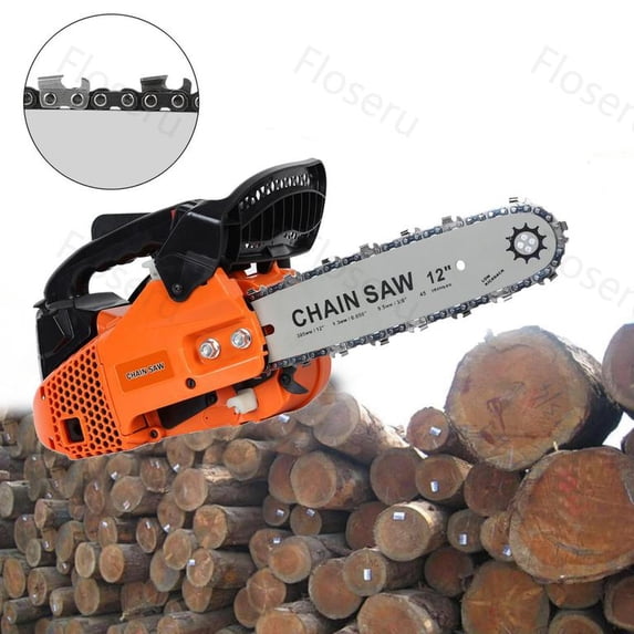 Floseru 12 Inch Gas Chainsaw, 25.4cc 1.2 HP Gas Power Chain Saw with Automatic Oiler, 2-Cycle Engine, Petrol Handheld Gasoline Chainsaws for Wood Cutting