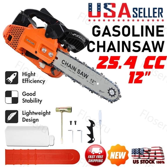Floseru 2-Cycle 12-Inch Gas Chainsaw | 25.4cc Cordless Chain Saw for Wood Cutting, Tree Trimming, Farm & Home Garden Use | Automatic Oiler & Quick Start Engine