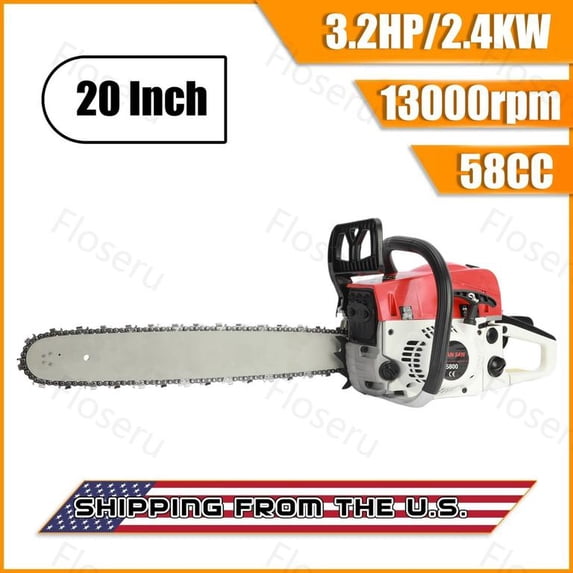 Floseru 2-Cycle 20-Inch Gas Chainsaw | 58cc Cordless Chain Saw for Wood Cutting, Tree Trimming, Farm & Home Garden Use | Automatic Oiler & Quick Start Engine