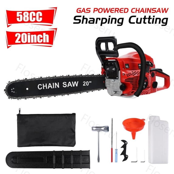 Floseru 20 Inch Gas Chainsaw, 58-cc 3-HP, 2-Cycle Engine, For Tree Pruning, Yard Cleanups and Firewood Cutting