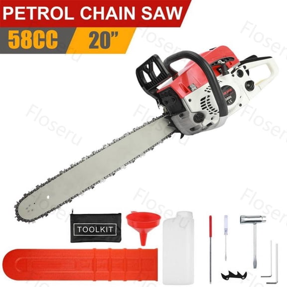 Floseru 20 Inch Gas Chainsaw, 58CC Professional Chainsaw with 2-Stroke Engine, Ergonomic Non-Slip Handle & Dual Fuel Tanks for Wood Cutting, Tree Trimming, Land Clearing