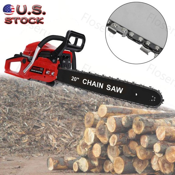 Floseru 20 Inch Gas Chainsaw, 58CC Single Cylinder Air-cooled 2 Stroke Engine Gasoline Chainsaw, 2200W Portable Hand Pull Start Chain Saw for Cutting Wood Tree Trimming, 13000rpm