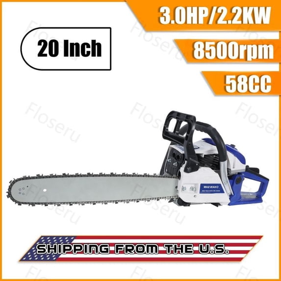 Floseru 20 Inch Gas Chainsaw, 58cc 3 HP Gas Power Chain Saw with Automatic Oiler, 2-Cycle Engine, Petrol Handheld Gasoline Chainsaws for Wood Cutting