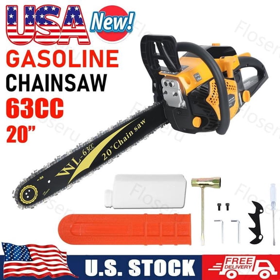 Floseru 20 Inch Gas Chainsaw, 63CC Professional Chainsaw with 2-Stroke Engine, Ergonomic Non-Slip Handle & Dual Fuel Tanks for Wood Cutting, Tree Trimming, Land Clearing