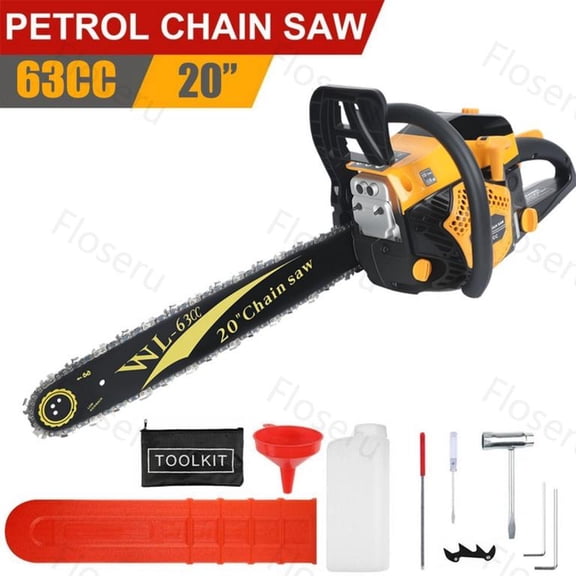 Floseru 20'' Top Handle Gas Chainsaw – 2-Stroke 2800W 8500rpm 63cc Quick Start for Tree Trimming, Wood Cutting & Yard Maintenance