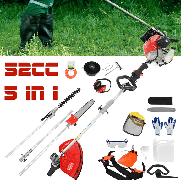 Floseru 2026 New 5-in-1 Gas Powe Trimmer Kit - 52CC 2-Cycle Commercial Weed Eater, Brush Cutter, Edger & Hedge Trimmer Attachments, 1.2L Tank & Extension Pole for Professional Landscaping