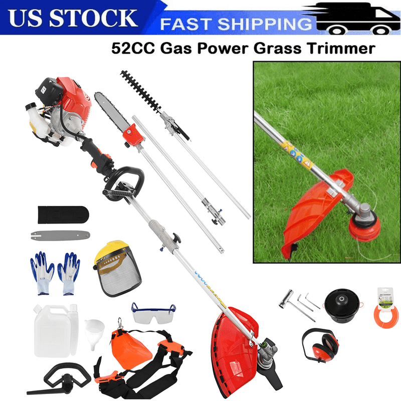 Floseru 2026 New Gas Weed Wacker 52cc 2-Stroke 5 in 1 String Trimmer Gas Straight Shaft Hedge Trimmer, Grass Trimmer, Brush Cutter, Weed Wacker for Lawn & Garden