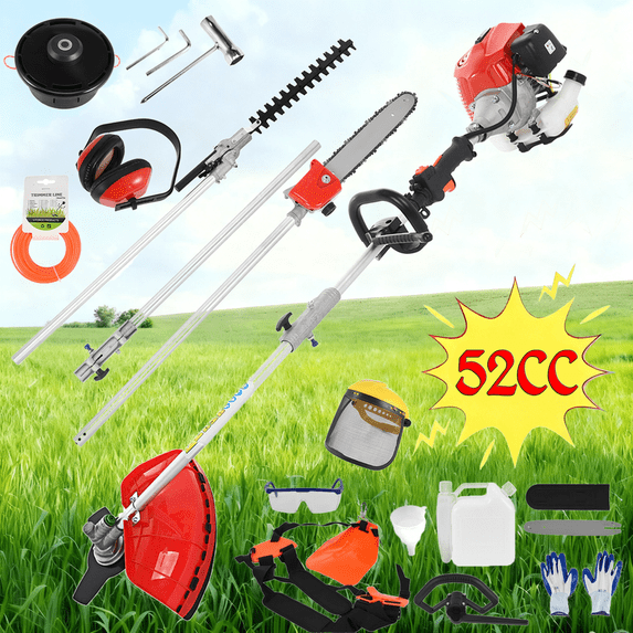 Floseru 2026 New Gas Weed Wacker 52cc 2-Stroke 5 in 1 String Trimmer Gas Straight Shaft Hedge Trimmer, Grass Trimmer, Brush Cutter, Weed Wacker for Lawn & Garden
