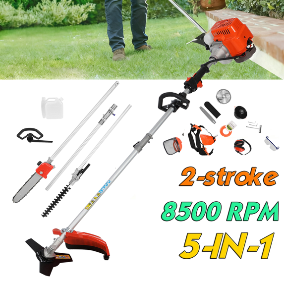 Floseru 2026 Upgraded 5 in 1 Gas Multi Functional Trimming Tools, 52CC 2 Stroke Gas Weed Eater, Weed Wacker Gas Powered, 9500rpm High Power Gas String Trimmer, Brush Cutter for Garden, Yard, Home