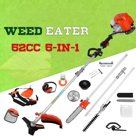 Floseru 2026 Upgraded 52cc Gas Power Cordless Hedge Trimmer, 5 in 1 Multifunctional Weed Eater with Brush Cutter, Hedge Trimmer, Pruner & Extendable Rods for Lawn, Garden & Yard Maintenance