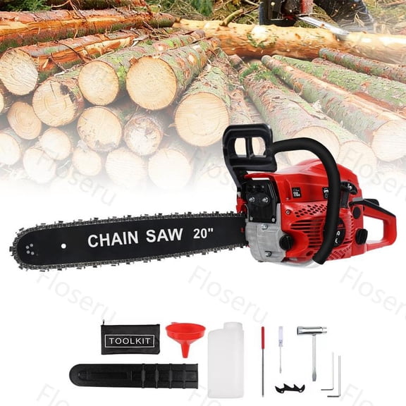 Floseru 20Inch Gas Chainsaw, 2-Stroke 58CC Gasoline Powered Chainsaw Cutting Wood Gas Sawing Chain Saw, 3HP Cordless Manual Starting for Forest Wood Garden and Farm Cutting Use