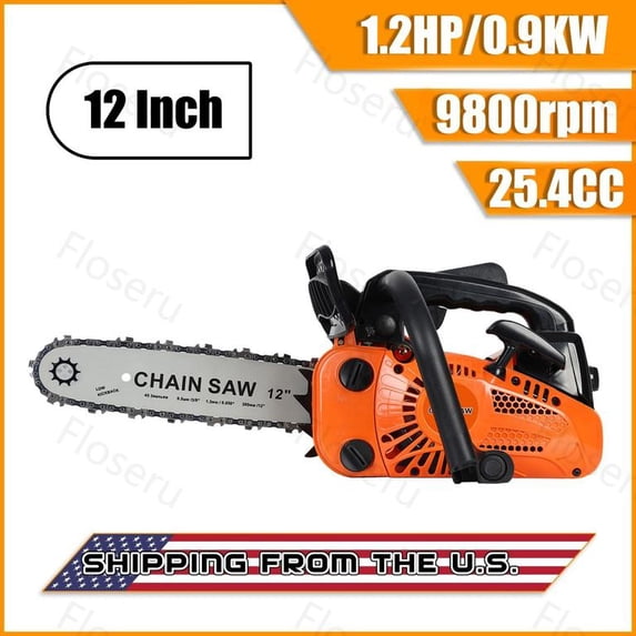 Floseru 25.4CC Gas Chainsaw 12 Inch Bar - 1.2HP 2-Cycle Gas Chain Saw with Easy Start, Anti-Vibration for Forest Logging, Wood, Orchards and Ranches Cutting Use