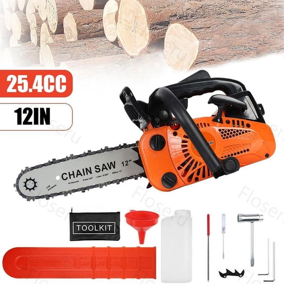 Floseru 25.4cc Gas Chainsaw 12 Inch 2-Cycle Petrol Chainsaw Handheld Cordless Chain saw for Wood Cutting Forest Farm Garden Use