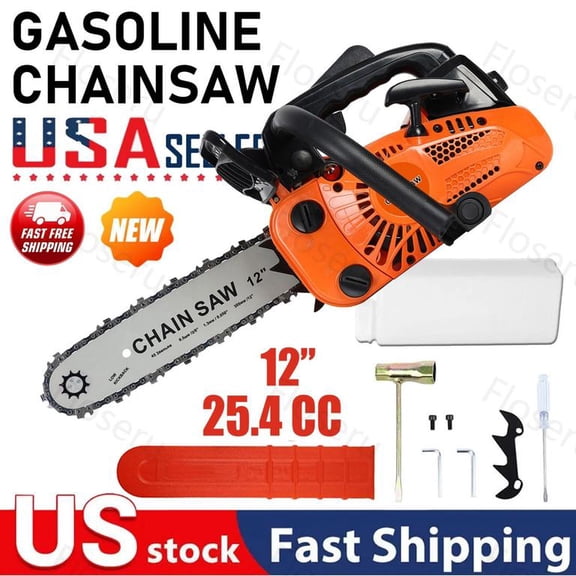 Floseru 25.4cc Top Handle Chainsaw 2-Cycle Gas Chainsaw 12 Inch Petrol Handheld Cordless Portable Chain Saws for Trees Gas Powered Wood Cutting